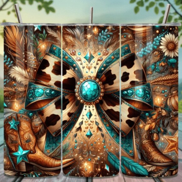 Western Themed 20oz Sublimated Stainless Steel Tumbler with Lid & Straw - Picture 3 of 4